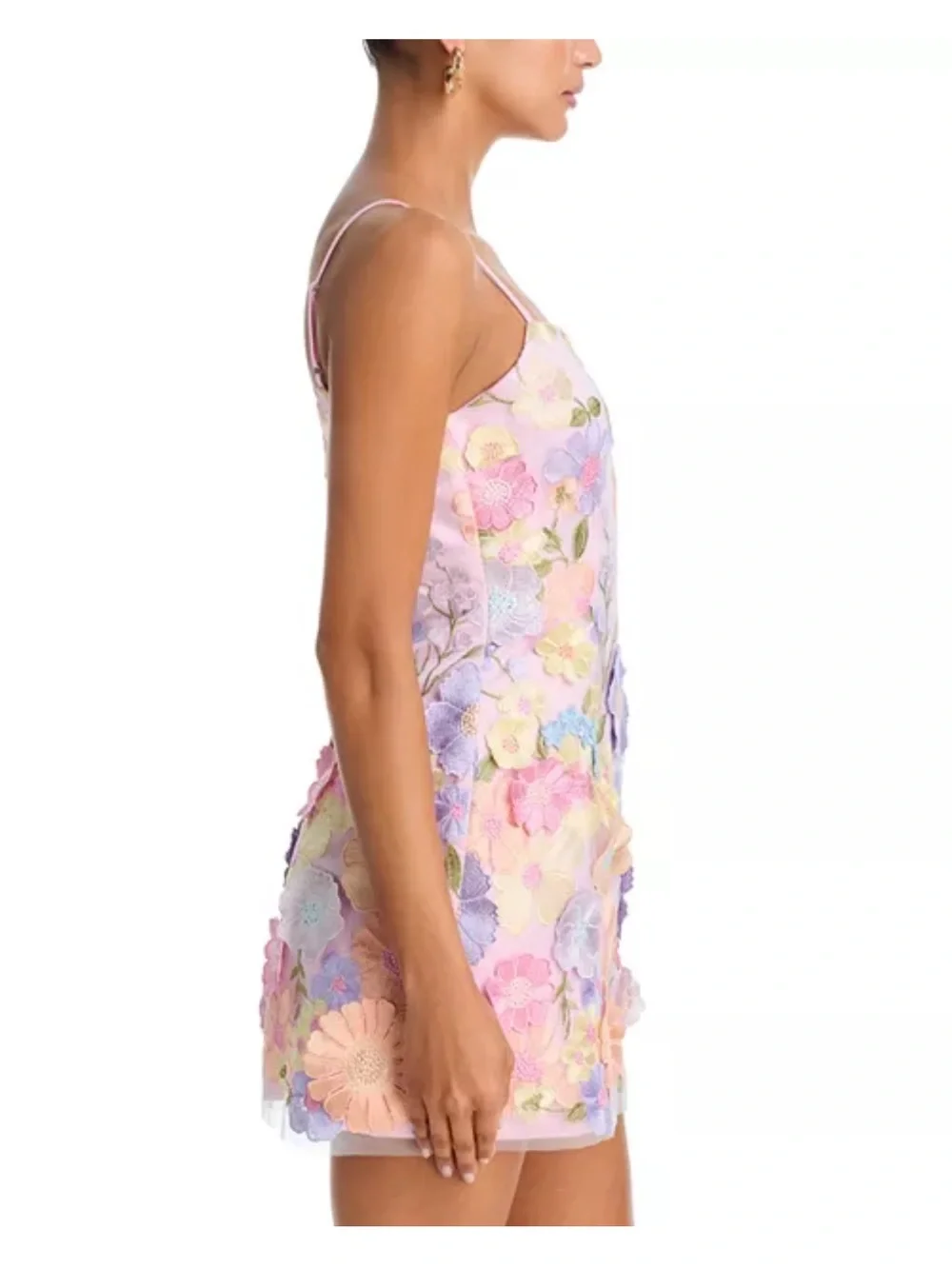 Aqua Pastel Floral Embroidered Mini Dress - Pink, Blue, Yellow